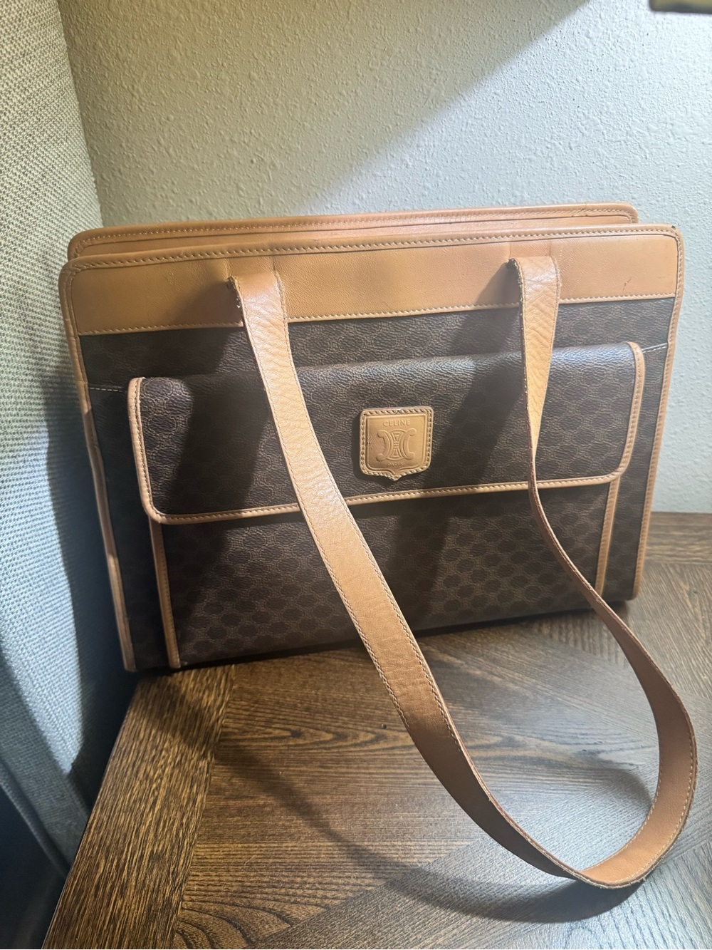 Authentic Celine Classic Brown Tan Leather-Trim tote - Picture 7 of 16